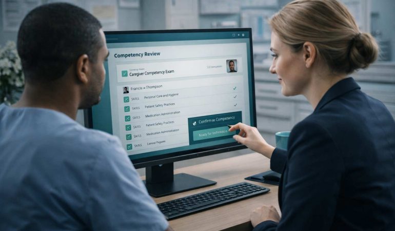 Manager going through competency reviews with an employee